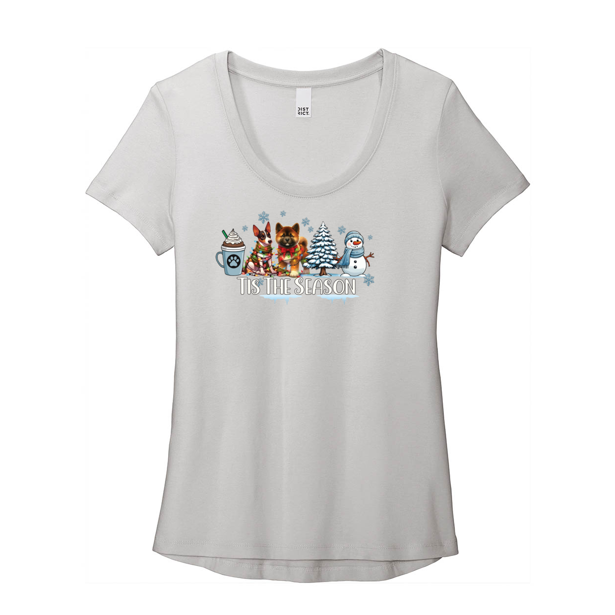 Rat Terrier & Akita Tis The Season Winter DT7501 District ® Women’s Flex Scoop Neck Tee - WagALotBowWow
