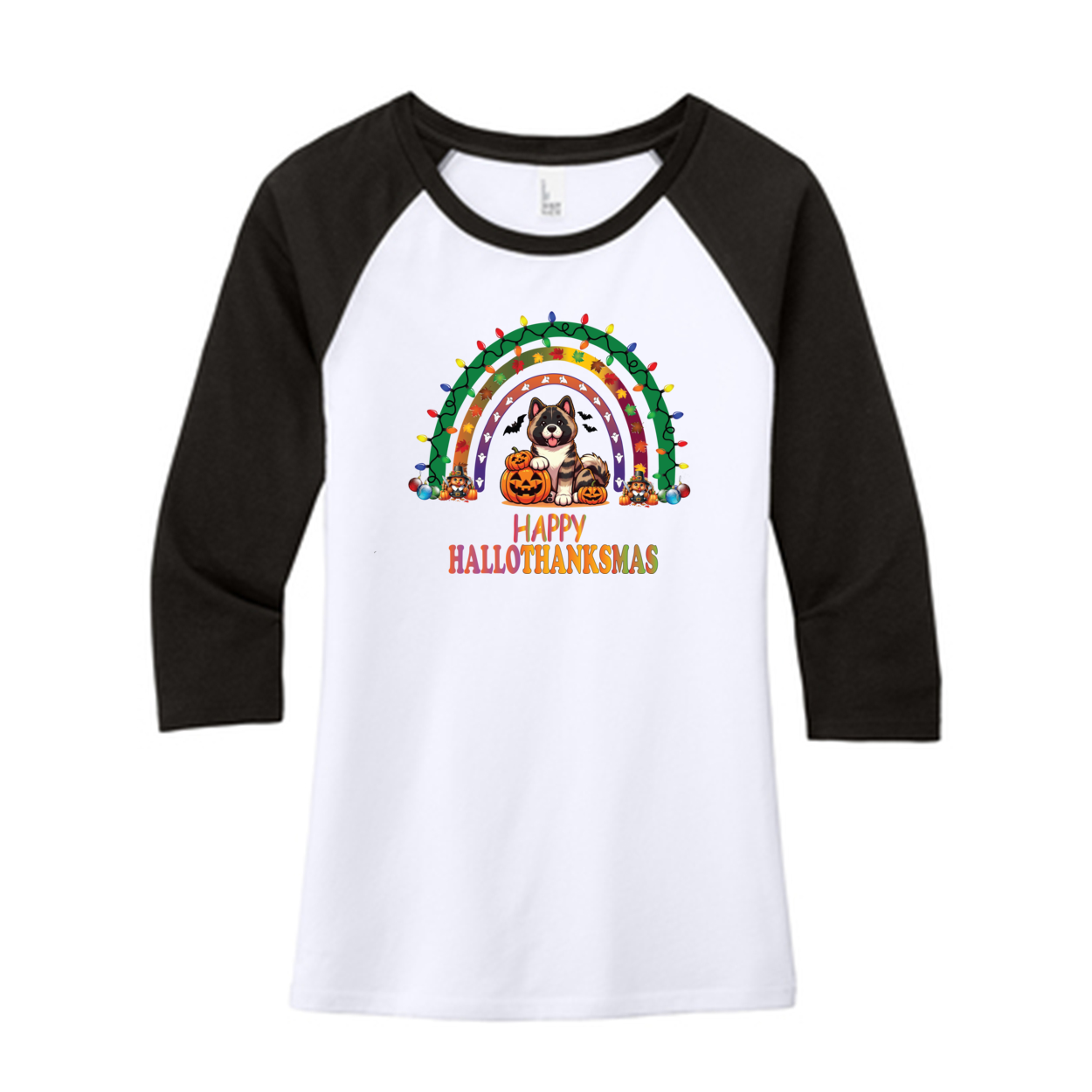 Akita HalloThanksMas District ® Women’s Perfect Tri ® 3/4-Sleeve Raglan - WagALotBowWow