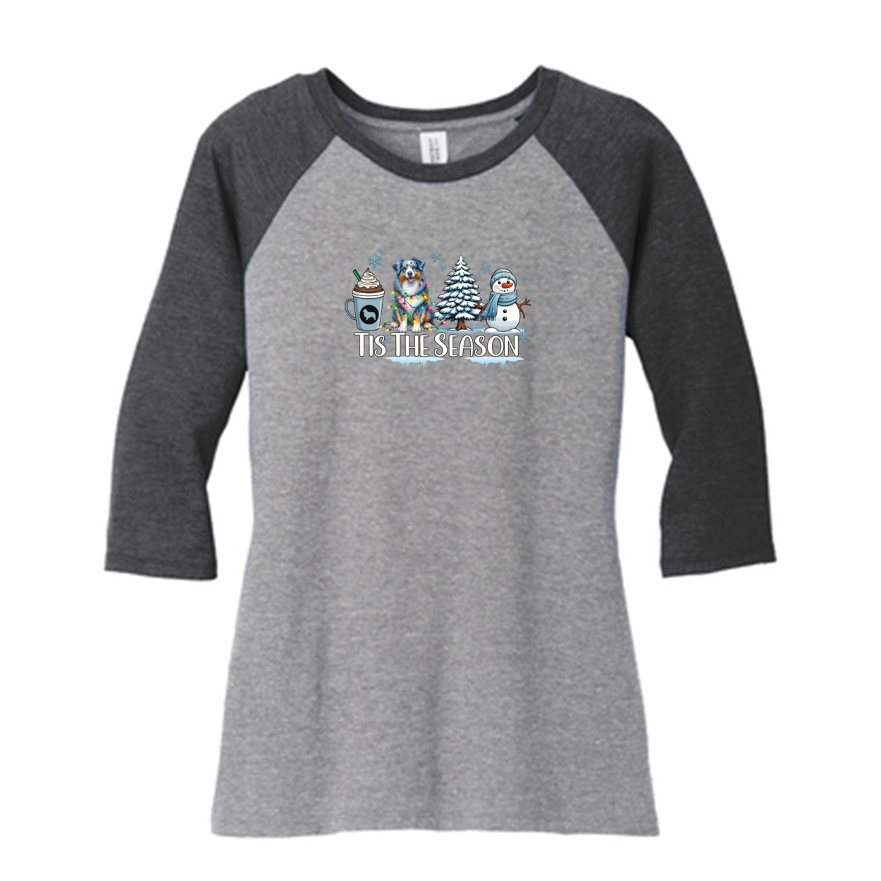Blue Merle Australian Shepherd Winter Tis The Season 3/4-Sleeve Raglan
