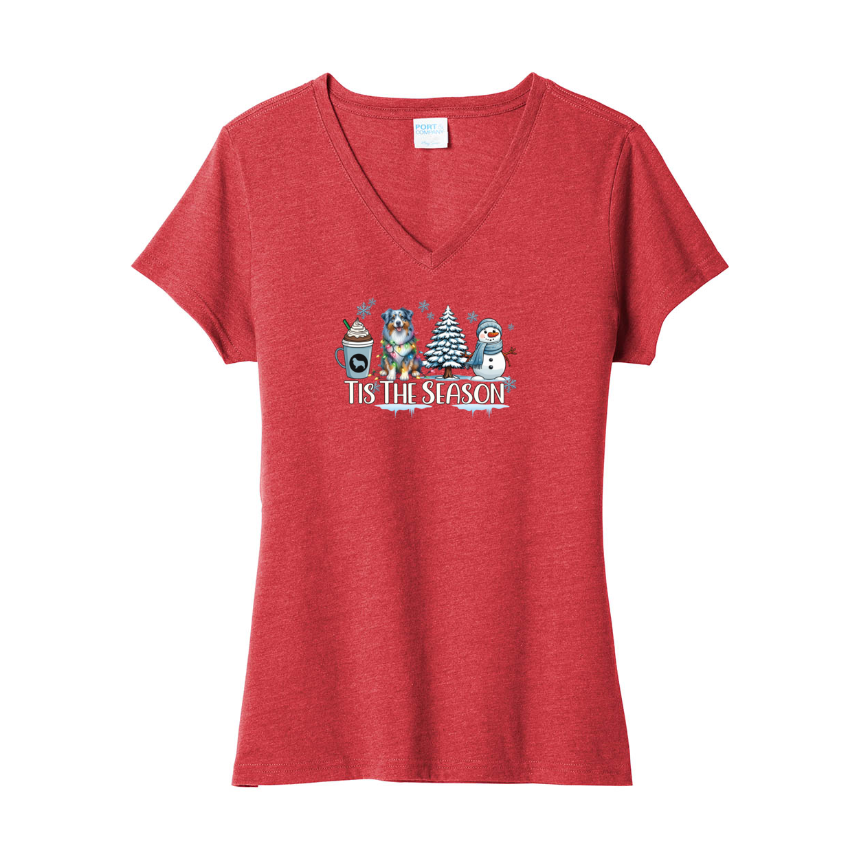 Blue Merle Australian Shepherd Winter V-Neck Tee SS - WagALotBowWow