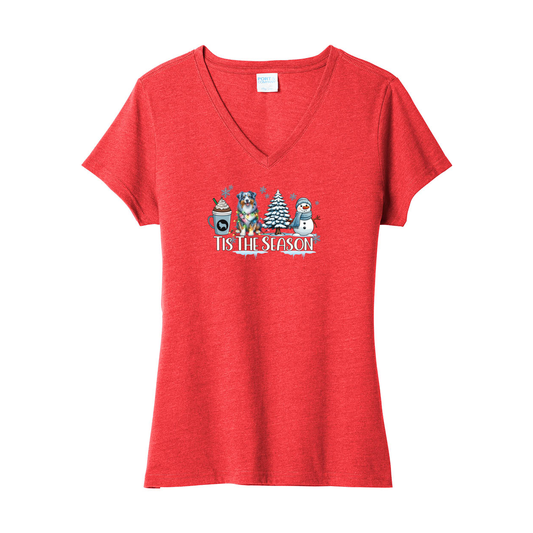 Blue Merle Australian Shepherd Winter V-Neck Tee SS - WagALotBowWow