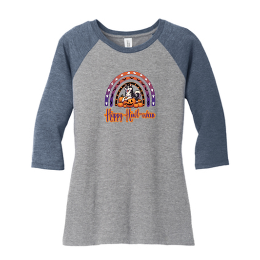 Siberian Husky Howl-oween DM136L District ® Women’s Perfect Tri ® 3/4-Sleeve Raglan - WagALotBowWow