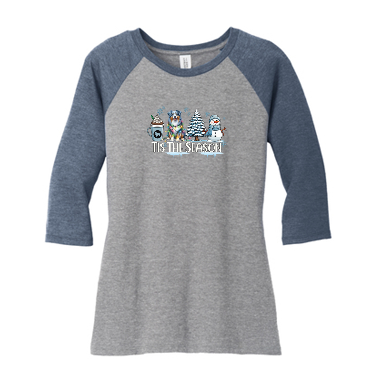 Blue Merle Australian Shepherd Winter Tis The Season 3/4-Sleeve Raglan