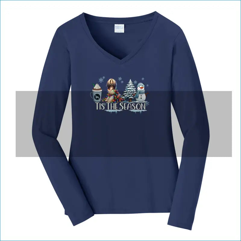 Afghan Tis The Season Winter Port & Company® Ladies Long Sleeve Fan Favorite™ V-Neck Tee LPC450VLS - XS / Team Navy