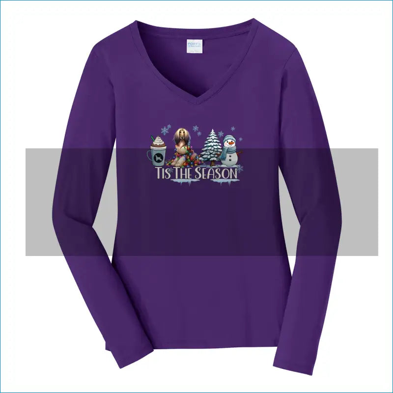 Afghan Tis The Season Winter Port & Company® Ladies Long Sleeve Fan Favorite™ V-Neck Tee LPC450VLS - XS / Team Purple