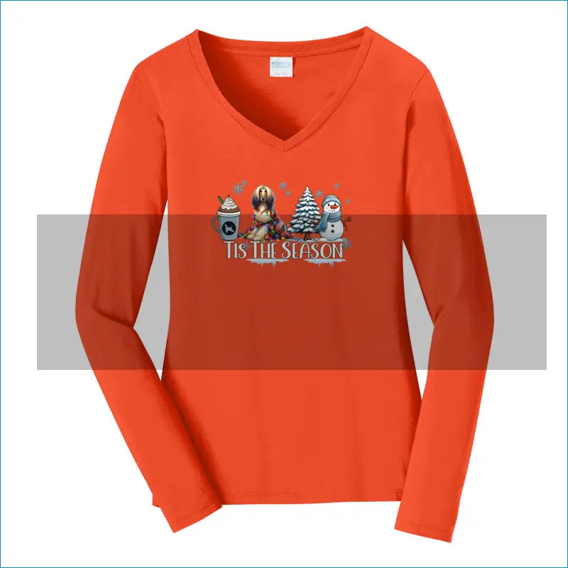 Afghan Tis The Season Winter Port & Company® Ladies Long Sleeve Fan Favorite™ V-Neck Tee LPC450VLS - XS / Orange - Long