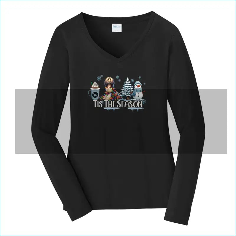 Afghan Tis The Season Winter Port & Company® Ladies Long Sleeve Fan Favorite™ V-Neck Tee LPC450VLS - XS / Jet Black