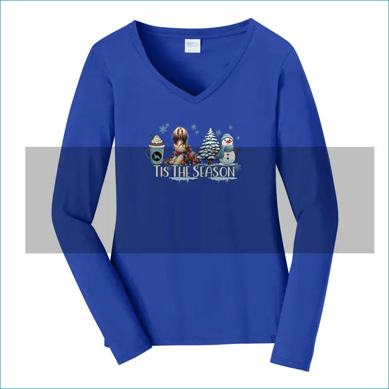 Afghan Tis The Season Winter Port & Company® Ladies Long Sleeve Fan Favorite™ V-Neck Tee LPC450VLS - XS / True Royal