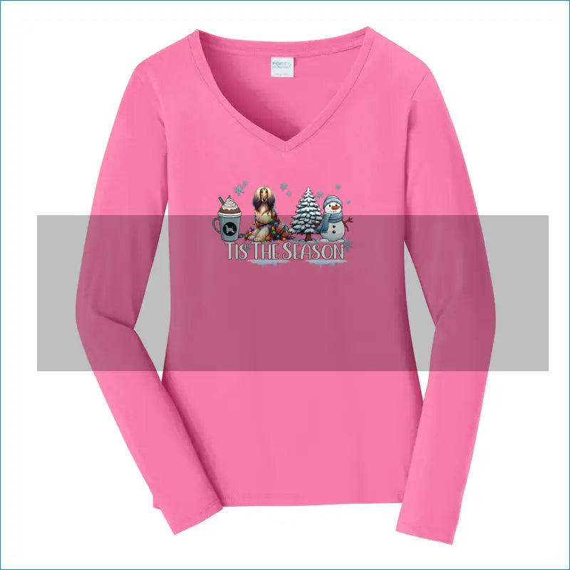 Afghan Tis The Season Winter Port & Company® Ladies Long Sleeve Fan Favorite™ V-Neck Tee LPC450VLS - XS / New Pink