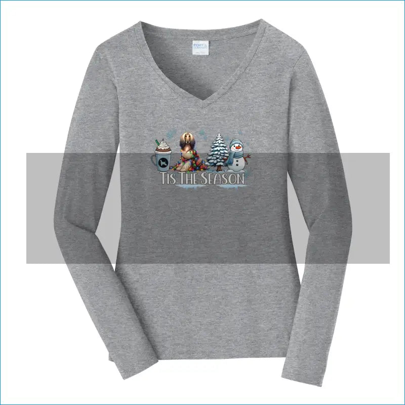 Afghan Tis The Season Winter Port & Company® Ladies Long Sleeve Fan Favorite™ V-Neck Tee LPC450VLS - XS / Athletic