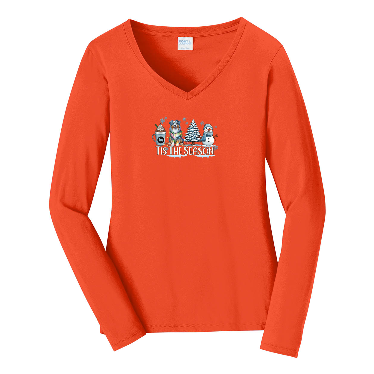 Blue Merle Australian Shepherd Tis The Season Winter V-Neck Long Sleeve