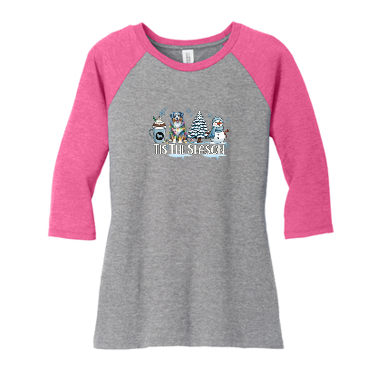 Blue Merle Australian Shepherd Winter Tis The Season 3/4-Sleeve Raglan