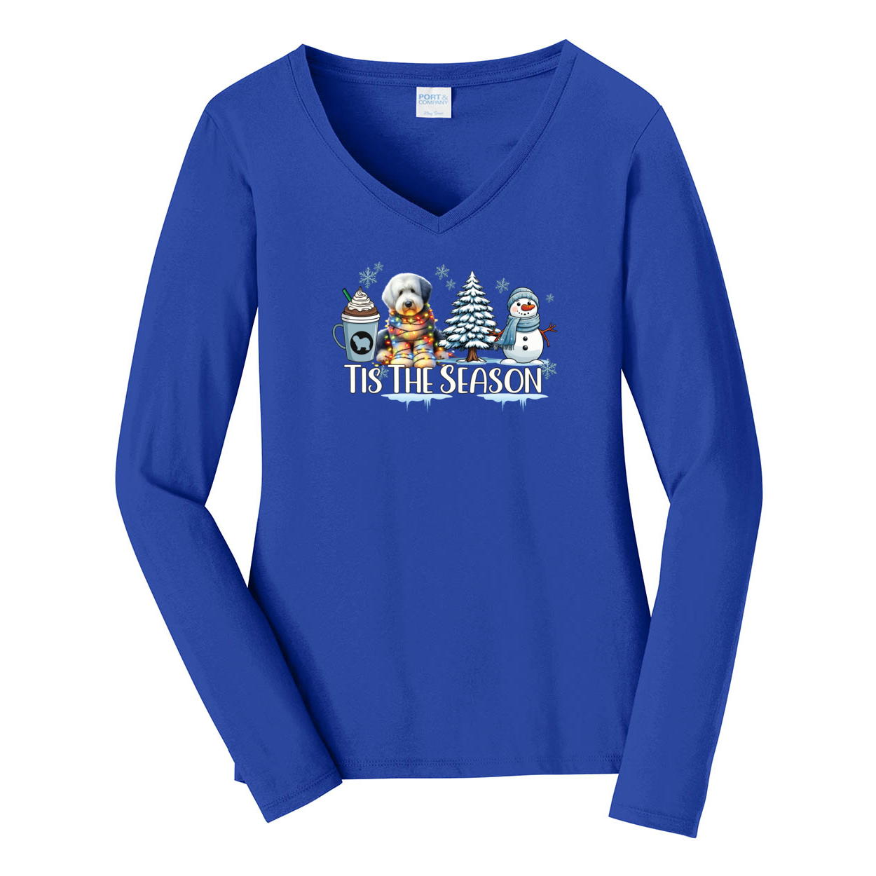 OES Tis The Season Winter Port & Company® Ladies Long Sleeve Fan Favorite™ V-Neck Tee LPC450VLS - WagALotBowWow