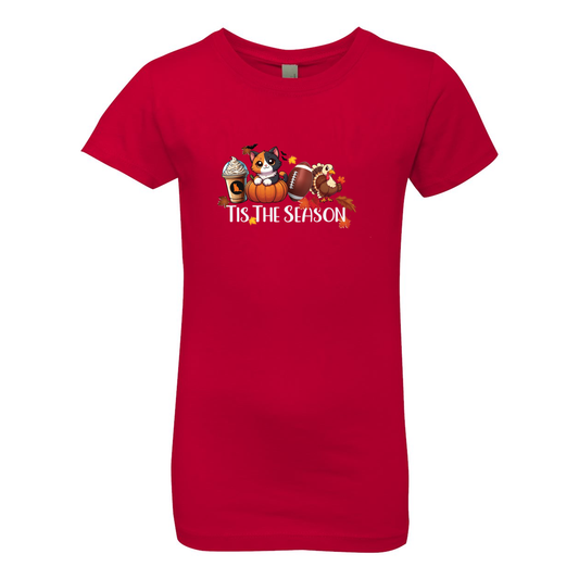 Calico Cat Tis The Season Fall Girls' The Princess Tee - WagALotBowWow