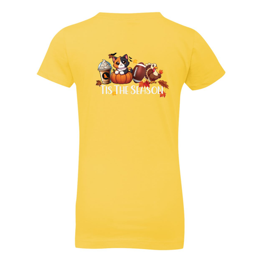 Calico Cat Tis The Season Fall Front/Back Girls' The Princess Tee - WagALotBowWow