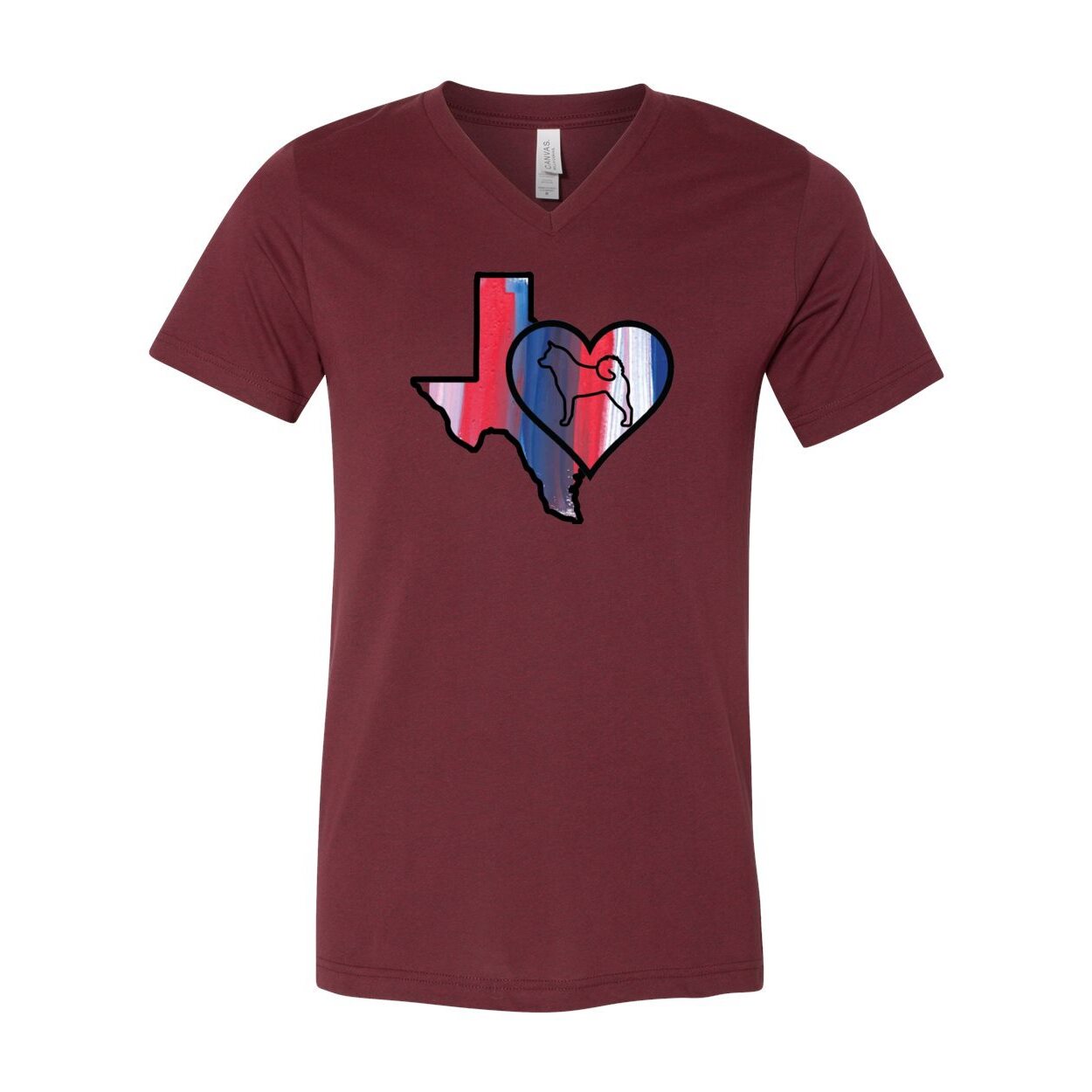 Texas Heart Akita Unisex Short Sleeve V-Neck Jersey Tee