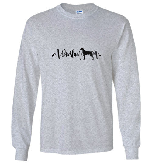 Vizsla Heartbeat Gildan Unisex Long Sleeve T-Shirt Black - WagALotBowWow