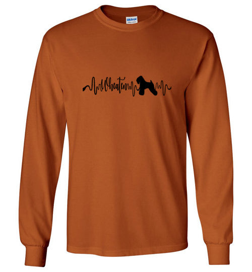 Wheaten Heartbeat Gildan Unisex Long Sleeve T-Shirt Black - WagALotBowWow