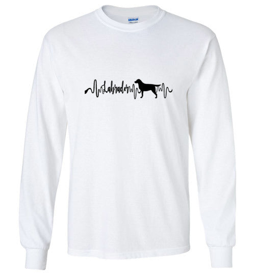 Labrador Heartbeat Gildan Unisex Long Sleeve T-Shirt Black - WagALotBowWow