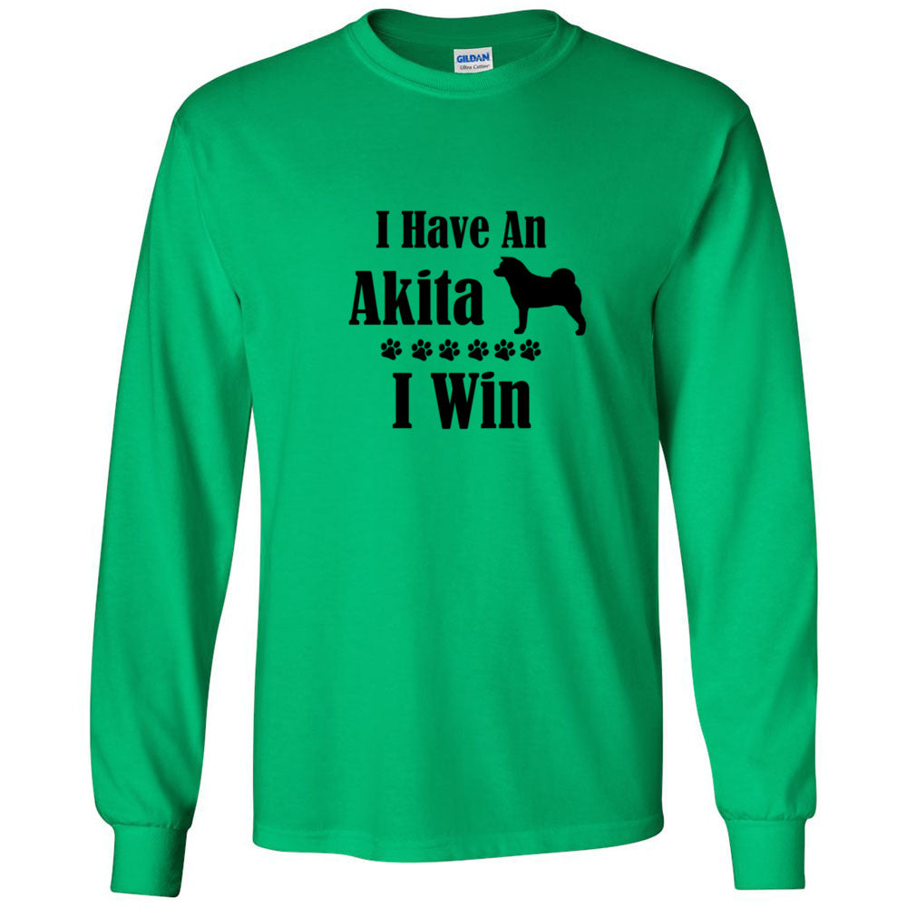 Akita I Win Unisex Gildan Ultra Cotton Long Sleeve T-Shirt - WagALotBowWow