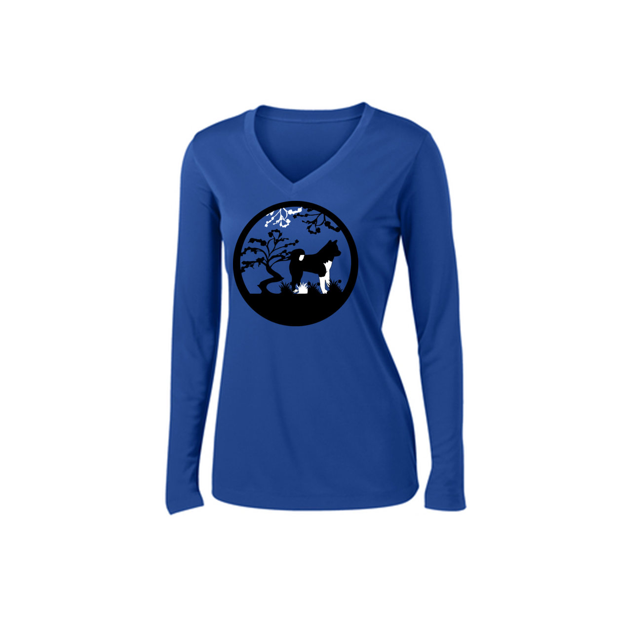 Akita Tree Womens V-Neck LS - WagALotBowWow