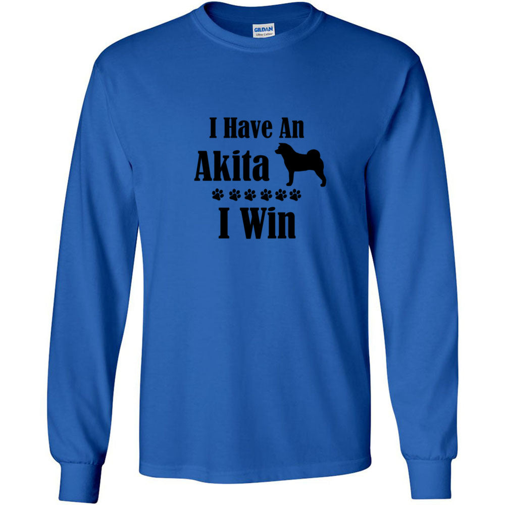 Akita I Win Unisex Gildan Ultra Cotton Long Sleeve T-Shirt - WagALotBowWow