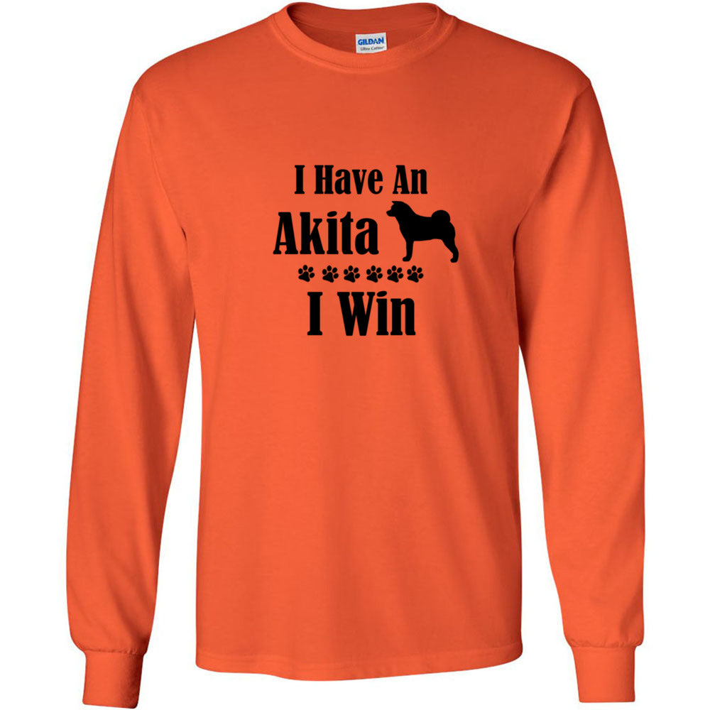 Akita I Win Unisex Gildan Ultra Cotton Long Sleeve T-Shirt - WagALotBowWow