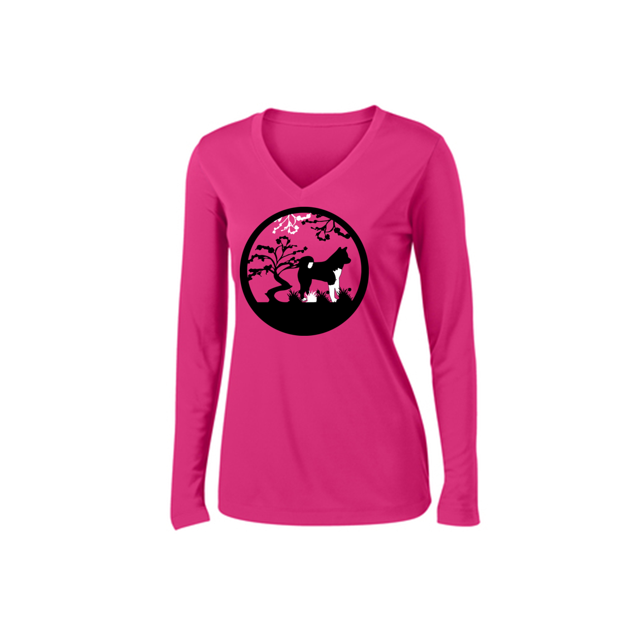 Akita Tree Womens V-Neck LS - WagALotBowWow