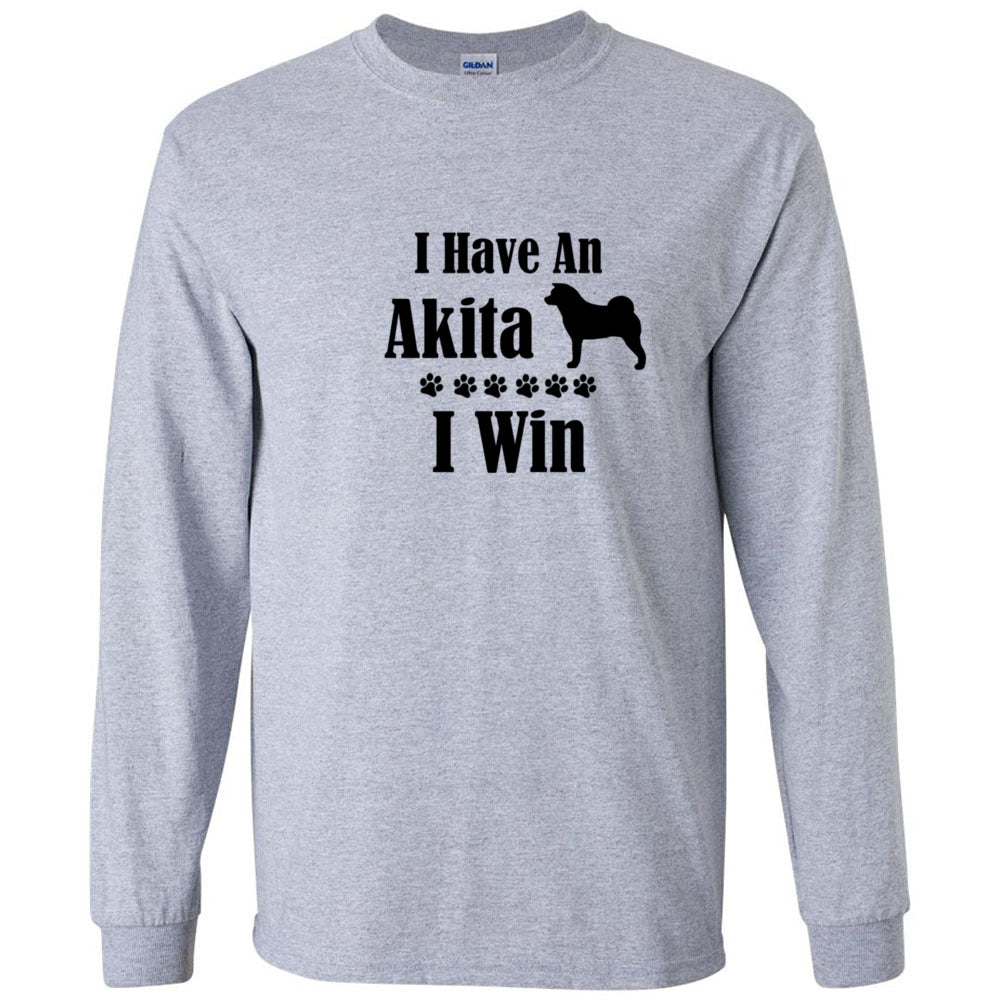 Akita I Win Unisex Gildan Ultra Cotton Long Sleeve T-Shirt - WagALotBowWow