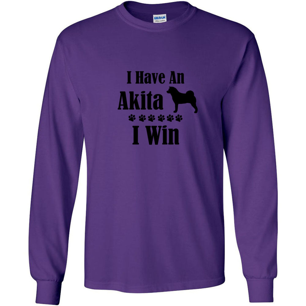 Akita I Win Unisex Gildan Ultra Cotton Long Sleeve T-Shirt - WagALotBowWow
