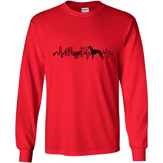 Whippet Heartbeat Black Unisex Long Sleeve T-Shirt - WagALotBowWow