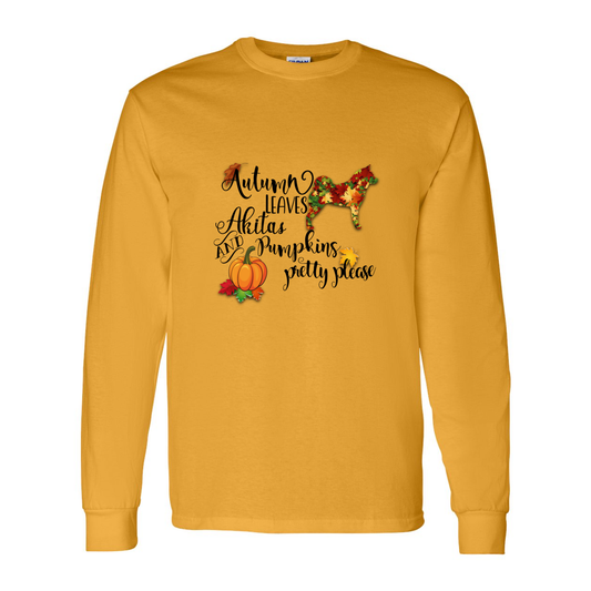 Autumn Akita BLK Cotton Long Sleeve T-Shirt - WagALotBowWow
