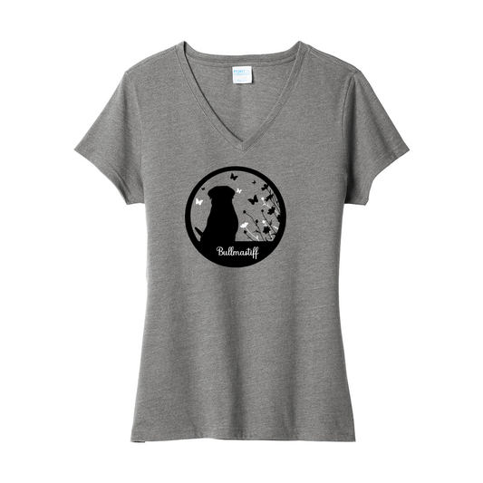 Bullmastiff Flowers V-Neck Ladies SS Tee - WagALotBowWow
