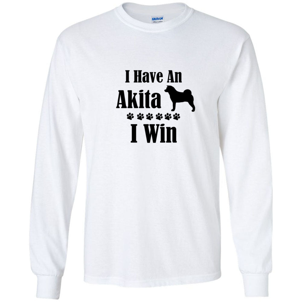Akita I Win Unisex Gildan Ultra Cotton Long Sleeve T-Shirt - WagALotBowWow