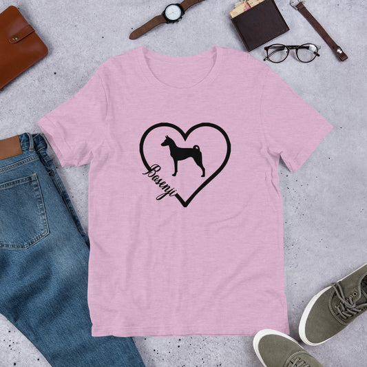 Basenji Heart Silhouette Short-Sleeve Unisex T-Shirt - WagALotBowWow