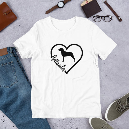 Rottweiler Heart Silhouette Short-Sleeve Unisex T-Shirt - WagALotBowWow