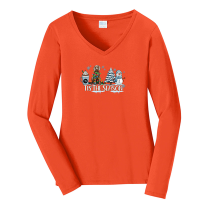 Weimaraner Tis The Season Winter Port & Company® Ladies Long Sleeve Fan Favorite™ V-Neck Tee LPC450VLS