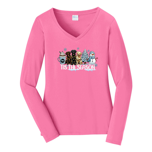 Labrador Tis The Season Winter Port & Company® Ladies Long Sleeve Fan Favorite™ V-Neck Tee LPC450VLS - WagALotBowWow