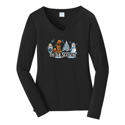 Bloodhound Tis The Season Winter Port & Company® Ladies Long Sleeve Fan Favorite™ V-Neck Tee LPC450VLS