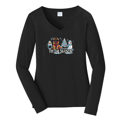 Leonberger Tis The Season Winter Port & Company® Ladies Long Sleeve Fan Favorite™ V-Neck Tee LPC450VLS