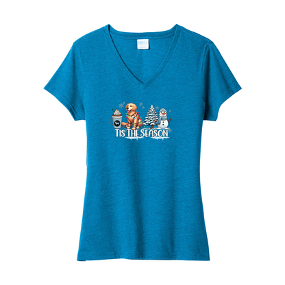 Golden Tis The Season Winter LPC455V Port & Company ® Ladies Fan Favorite ™ Blend V-Neck Tee