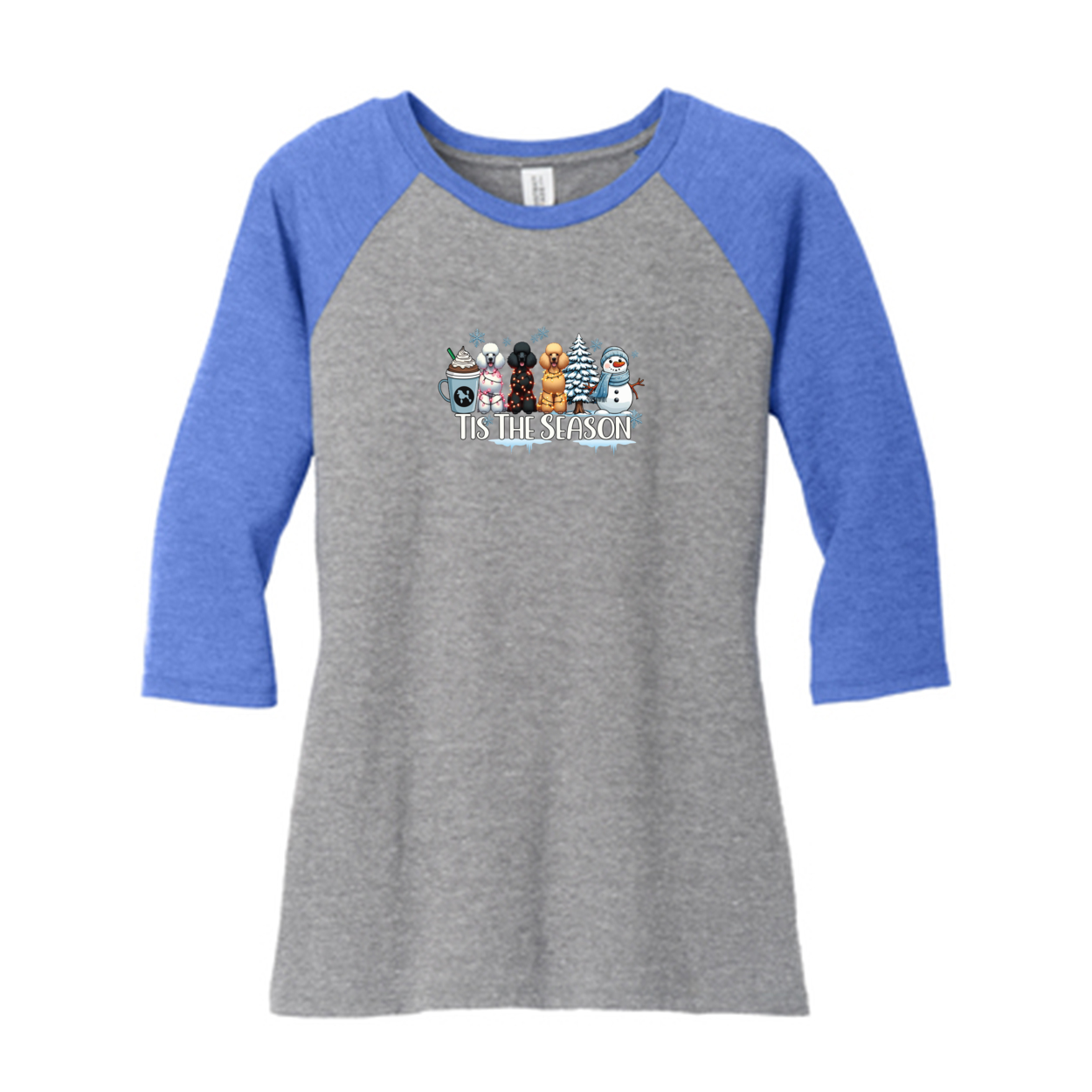 Poodle Tis The Season Winter DM136L District ® Women’s Perfect Tri ® 3/4-Sleeve Raglan