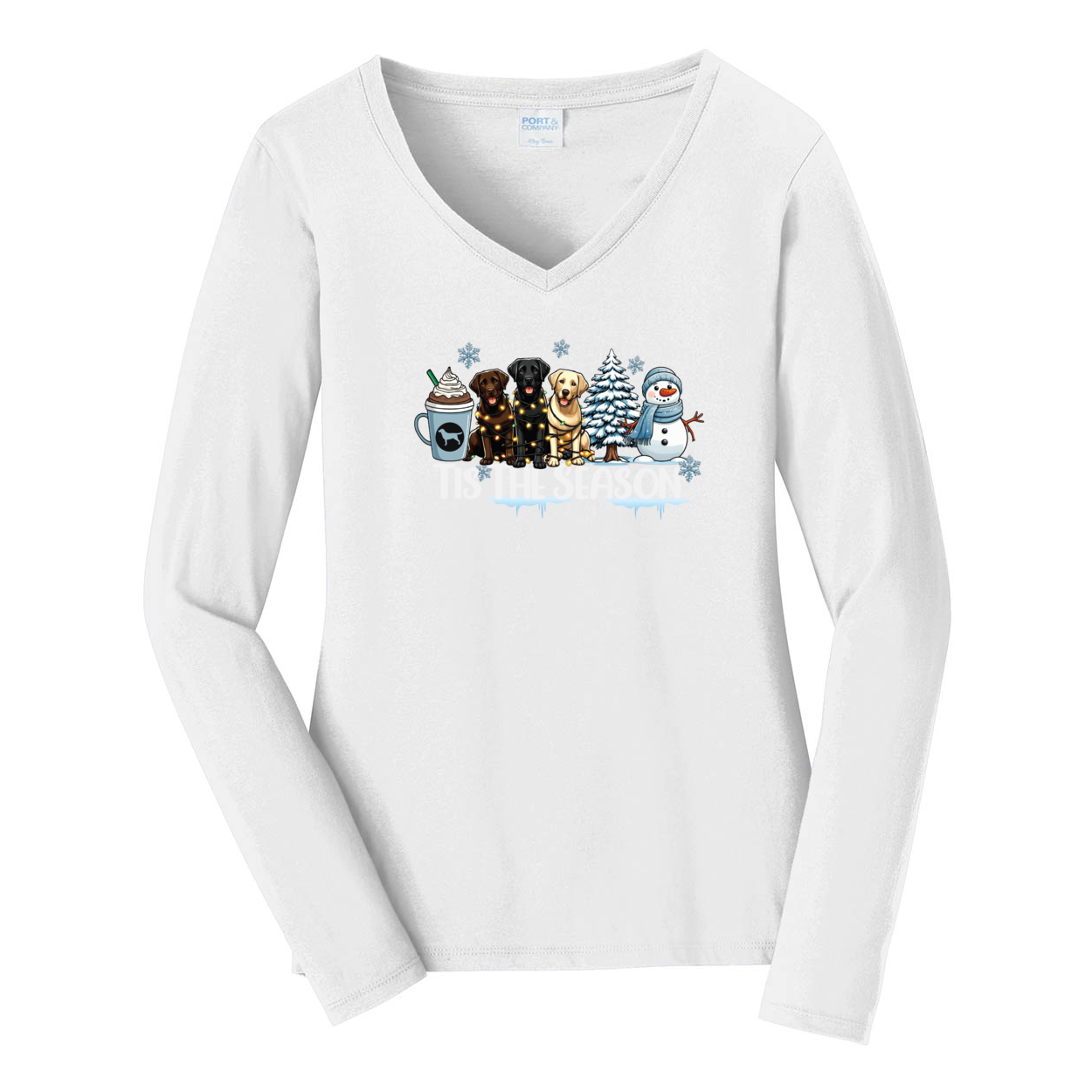 Labrador Tis The Season Winter Port & Company® Ladies Long Sleeve Fan Favorite™ V-Neck Tee LPC450VLS