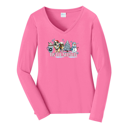 Keeshond Tis The Season Winter Port & Company® Ladies Long Sleeve Fan Favorite™ V-Neck Tee LPC450VLS