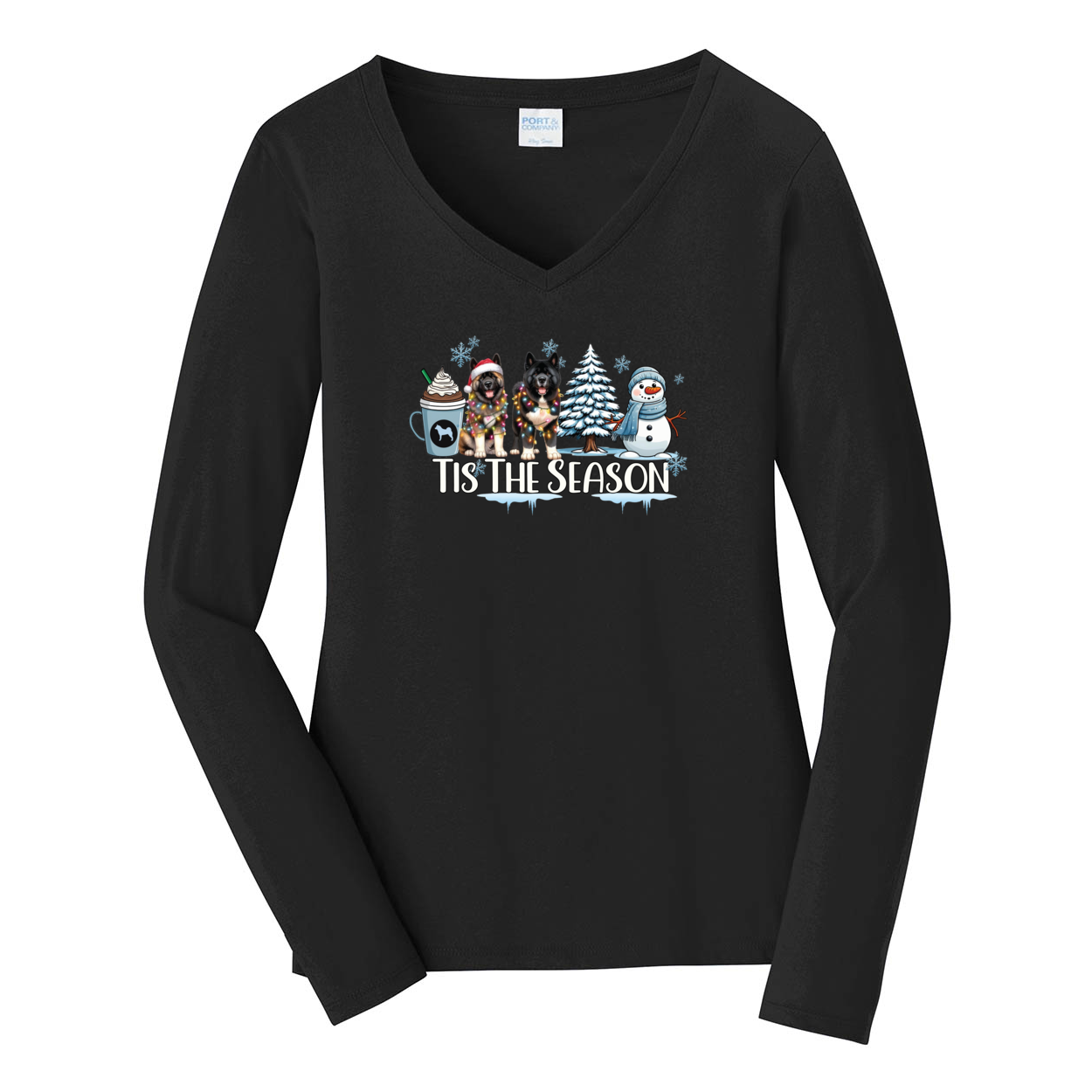 Akita Tis The Season Winter Port & Company® Ladies Long Sleeve Fan Favorite™ V-Neck Tee LPC450VLS