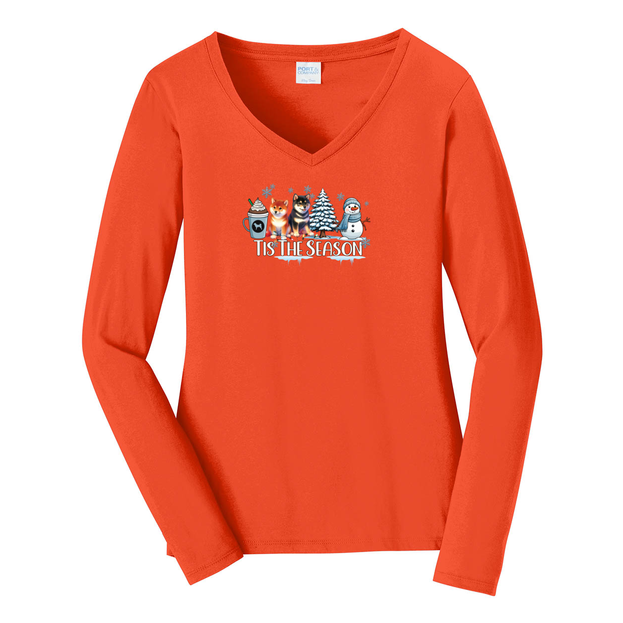 Shiba Inu Tis The Season Winter Port & Company® Ladies Long Sleeve Fan Favorite™ V-Neck Tee LPC450VLS