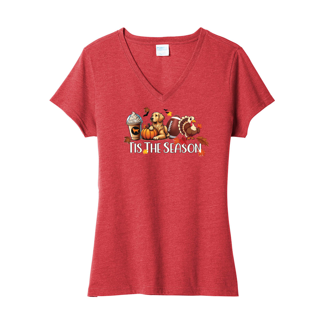 Golden Tis The Season Fall LPC455V Port & Company ® Ladies Fan Favorite ™ Blend V-Neck Tee