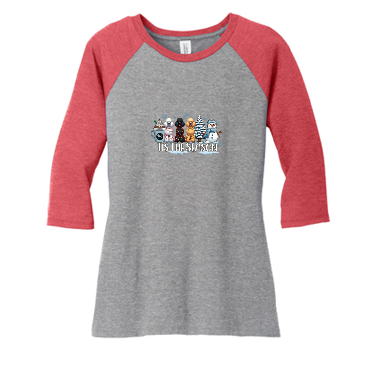 Poodle Tis The Season Winter DM136L District ® Women’s Perfect Tri ® 3/4-Sleeve Raglan