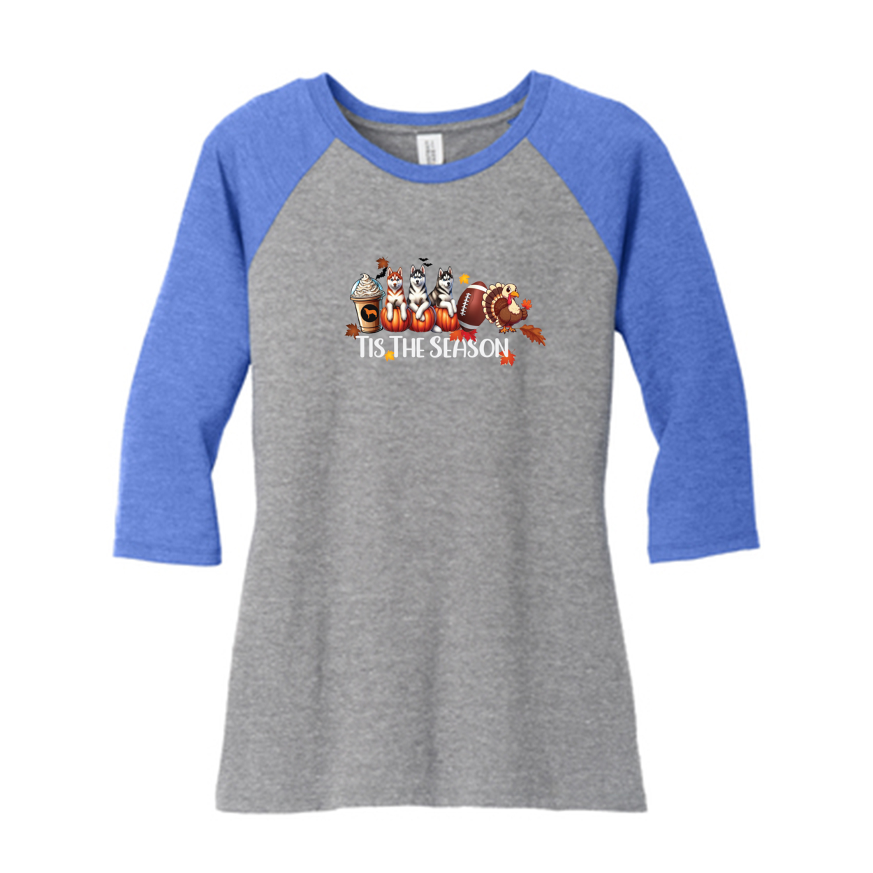 Siberian Husky Tis The Season Fall 2 DM136L District ® Women’s Perfect Tri 3/4-Sleeve Raglan