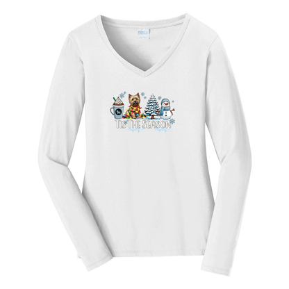 Cairn Terrier Tis The Season Winter Port & Company® Ladies Long Sleeve Fan Favorite™ V-Neck Tee LPC450VLS